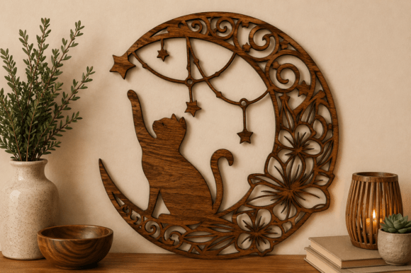 Download Moon Cat Wall Art SVG Laser Cut File - Laser cut file Collection