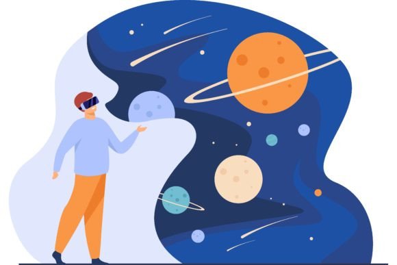 Download Man with VR Headset in Space Isolated Fl - Headset Collection