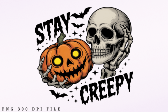Download Retro Pumpkin Stay Creepy PNG Design - Png Collection