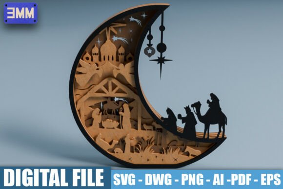 Download 3D Crescent Moon Nativity Laser Cut File - Laser cut file Collection